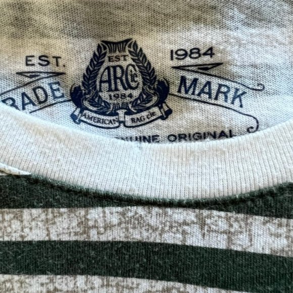 American Rag Men's Crew Neckline T-Shirt Green/Tan Stripe Design - Size Medium - Picture 4 of 4